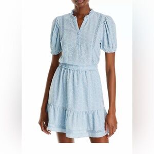 Blue Eyelet Smocked Waist Mini Dress